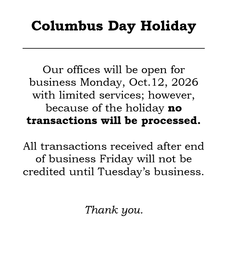 Columbus Day 2026 - First National Bank Of Bangor